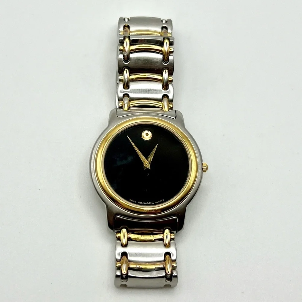 Movado Swiss Black and Silver Mens Watch Working